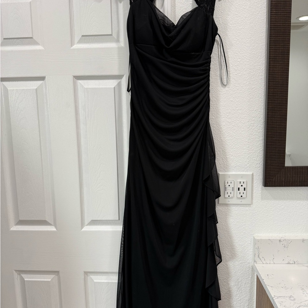 Black Evening Draped Slip Dress